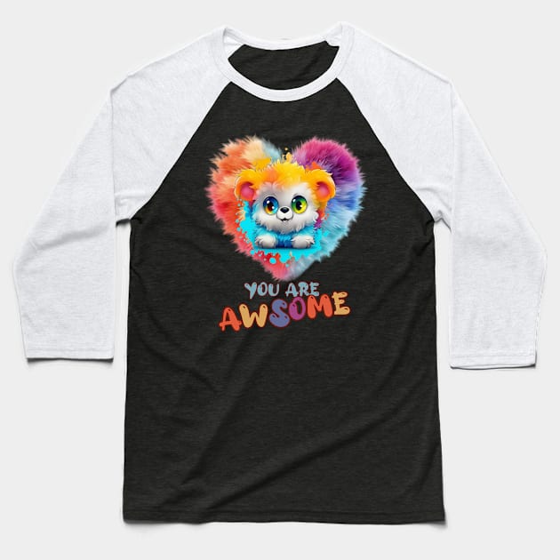 Fluffy: "You are awsome" collorful, cute, furry animals Baseball T-Shirt by HSH-Designing